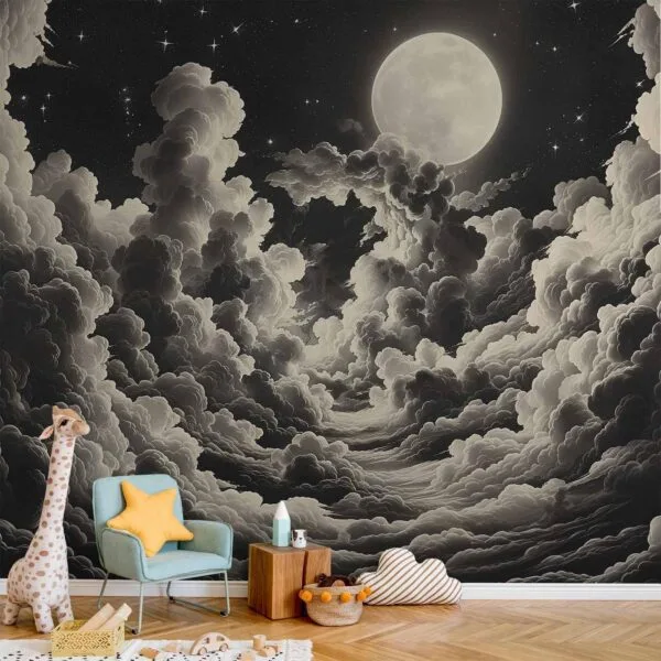Fotobehang - Moon and Stars Singing Among the Great Clouds