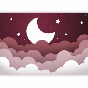 Fotobehang - Moon dream - clouds in a maroon sky with stars for children