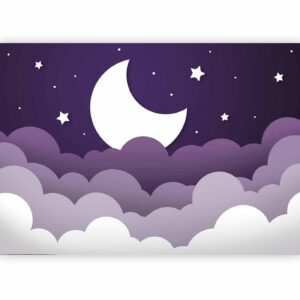 Fotobehang - Moon dream - clouds in a purple sky with stars for children