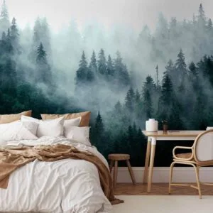 Fotobehang - Mountain Forest (Dark Green)