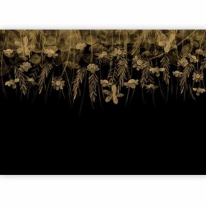 Fotobehang - Nature landscape - black abstract nature motif with flowers in sepia