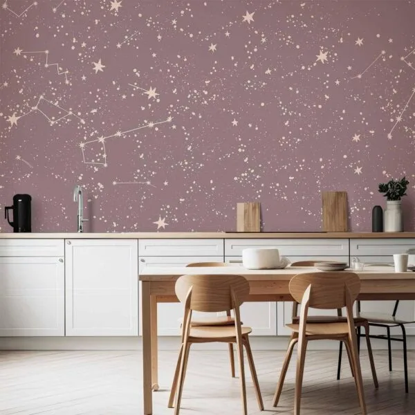 Fotobehang - Night Sky - Artistic Constellations and Stars in Pastel Shades