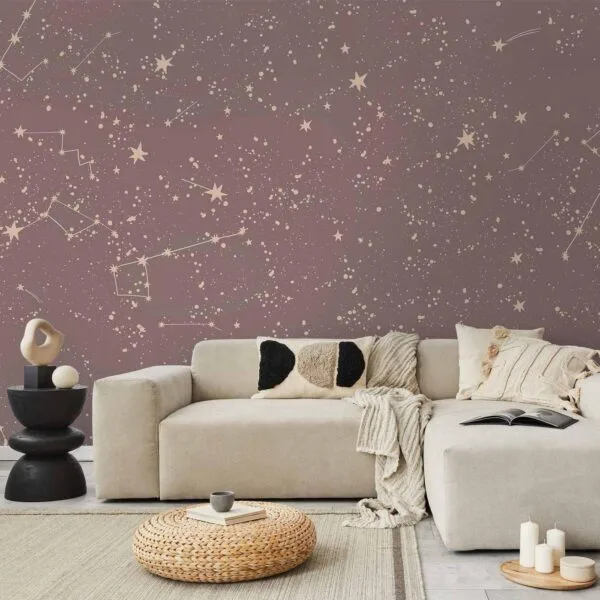 Fotobehang - Night Sky - Artistic Constellations and Stars in Pastel Shades