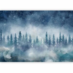 Fotobehang - Night landscape - landscape of a misty forest at night with a starry sky