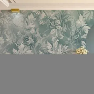 Fotobehang - Ornaments in Worn Muted Turquoises: Delicate Plant Pattern