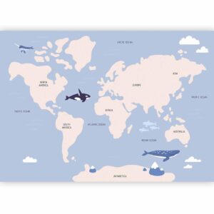 Fotobehang - Pastel Planet - Animals and Underwater Plants on a Map