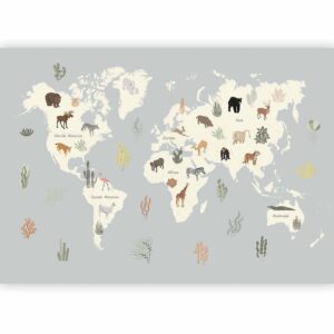 Fotobehang - Pastel Planet - Animals and Underwater Plants on a Map