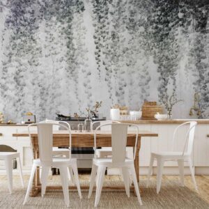 Fotobehang - Peaceful oasis - landscape of hanging black leaf vines on a grey background