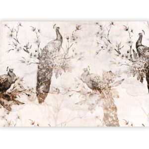 Fotobehang - Peacocks in Delicate Beige