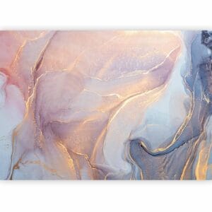 Fotobehang - Pink and Blue Marble - Abstract Watercolour With Gold Accent