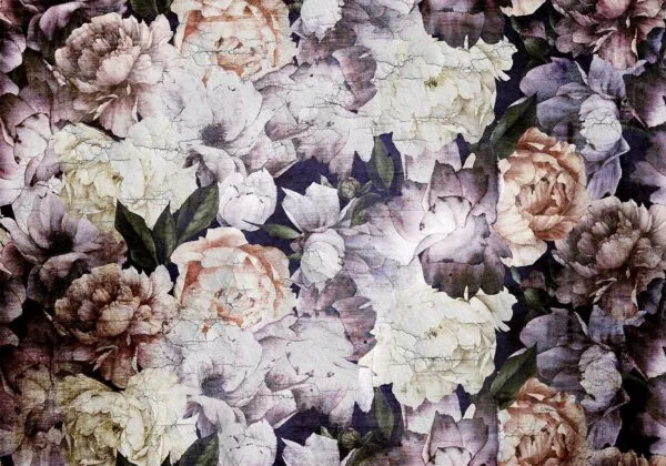 Fotobehang - Plant motif with peonies in a garden - retro style flower background