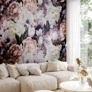 Fotobehang - Plant motif with peonies in a garden - retro style flower background