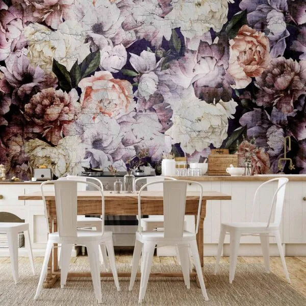 Fotobehang - Plant motif with peonies in a garden - retro style flower background