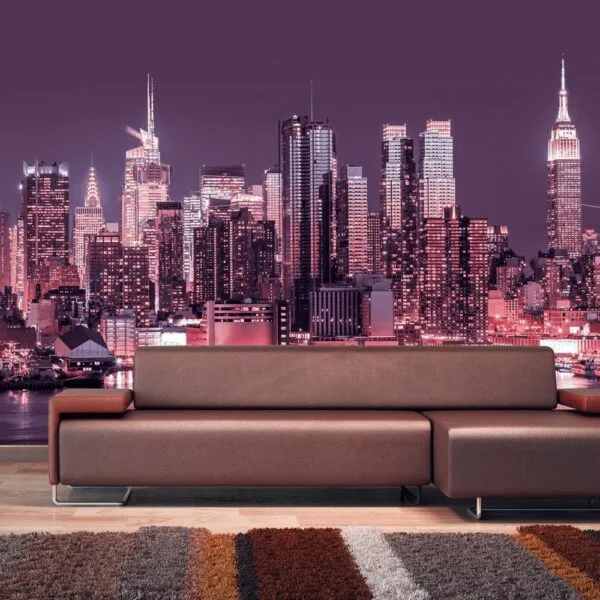 Fotobehang - Purple night over Manhattan - cityscape of New York architecture
