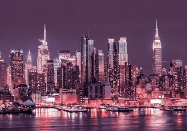 Fotobehang - Purple night over Manhattan - cityscape of New York architecture