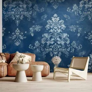 Fotobehang - Retro Ornament Decorative Motif in Worn Blues