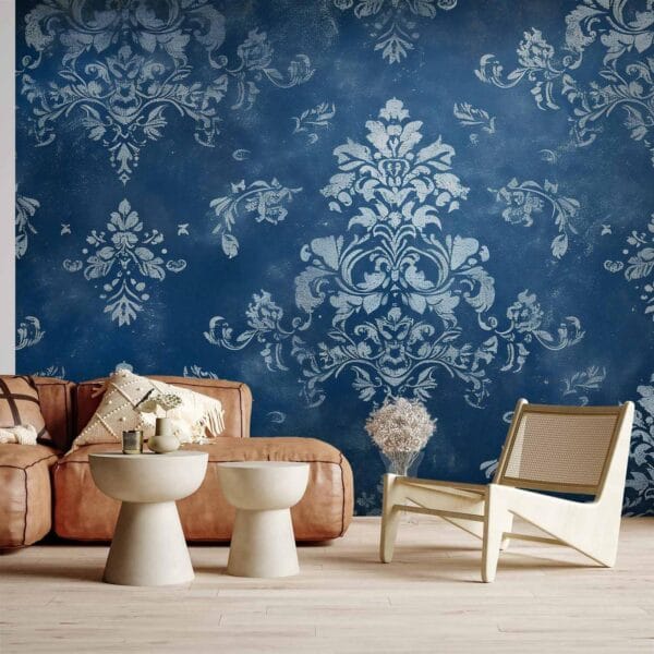 Fotobehang - Retro Ornament Decorative Motif in Worn Blues