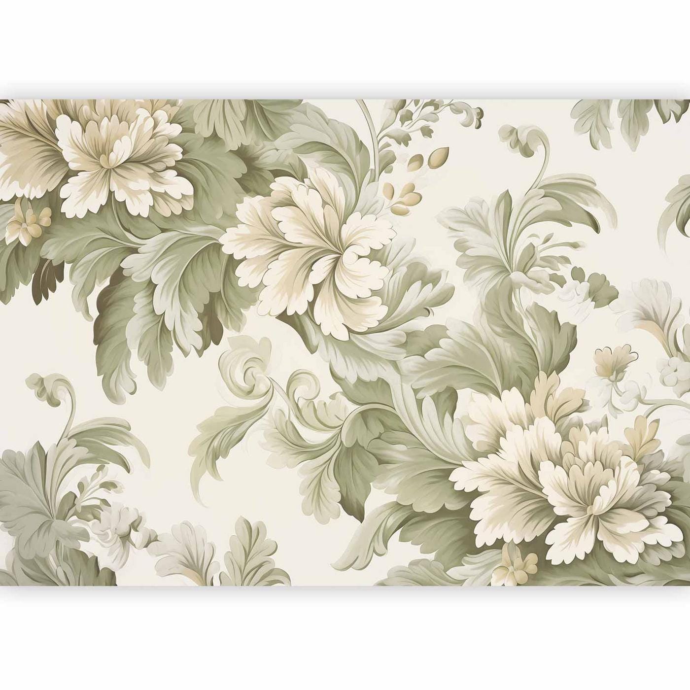 Fotobehang - Retro Vintage Flowers in Delicate Cream and Green Colors