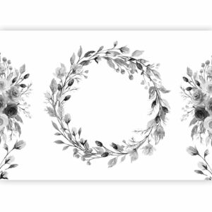 Fotobehang - Romantic wreath - grey plant motif with leaves with rose pattern