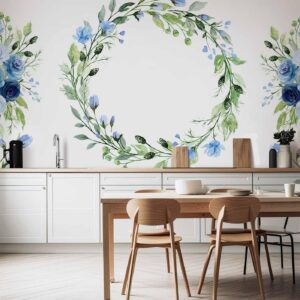 Fotobehang - Romantic wreath - plant motif with blue flowers and leaves