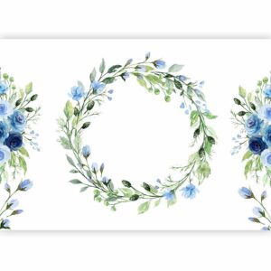 Fotobehang - Romantic wreath - plant motif with blue flowers and leaves