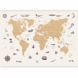 Fotobehang - Sea Wolf Map - Countries With Pirate Illustrations