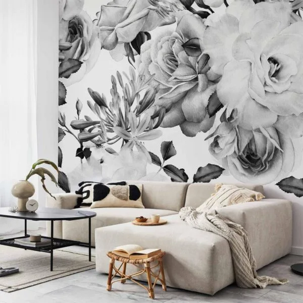 Fotobehang - Sentimental Garden (Black and White)