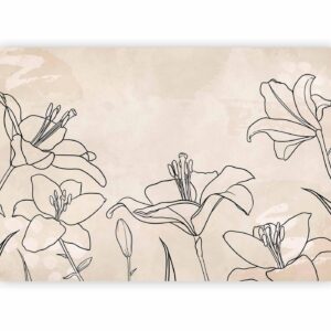Fotobehang - Sketch of nature - minimalist lineart with lily flowers on a beige background