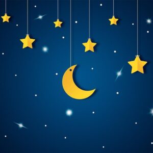 Fotobehang - Skyline - night sky landscape with stars and moon for children
