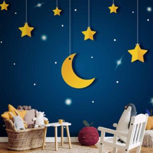 Fotobehang - Skyline - night sky landscape with stars and moon for children