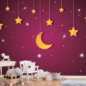 Fotobehang - Skyline - violet night sky landscape with stars for children