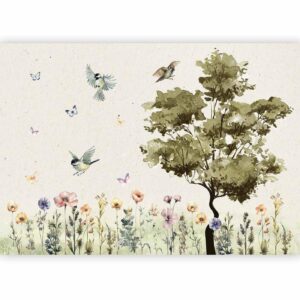 Fotobehang - Spring Meadow - a Clearing With Flowers Painted in Watercolours