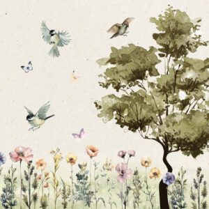 Fotobehang - Spring Meadow - a Clearing With Flowers Painted in Watercolours