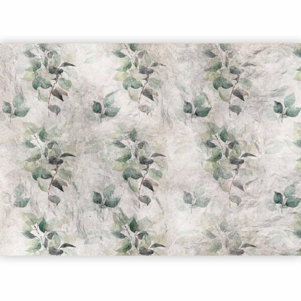 Fotobehang - Statue of nature - plant motif with green leaves with grey patterns