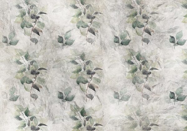 Fotobehang - Statue of nature - plant motif with green leaves with grey patterns