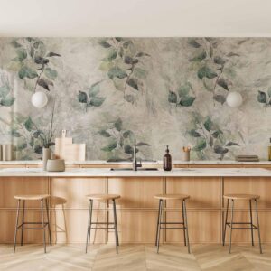 Fotobehang - Statue of nature - plant motif with green leaves with grey patterns