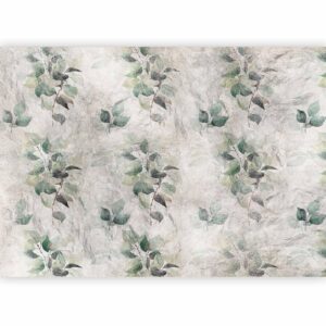 Fotobehang - Statue of nature - plant motif with green leaves with grey patterns