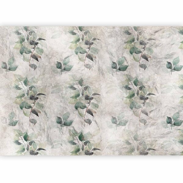 Fotobehang - Statue of nature - plant motif with green leaves with grey patterns