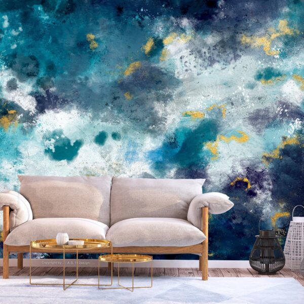 Fotobehang - Stormy ocean - abstract blue composition in watercolour style