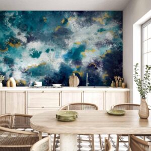 Fotobehang - Stormy ocean - abstract blue composition in watercolour style
