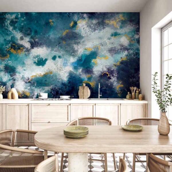 Fotobehang - Stormy ocean - abstract blue composition in watercolour style
