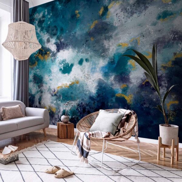 Fotobehang - Stormy ocean - abstract blue composition in watercolour style