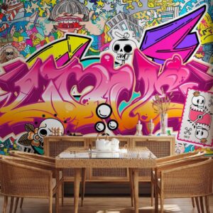 Fotobehang - Street art - abstract urban colour graffiti mural with lettering