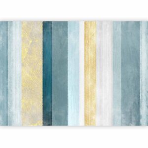 Fotobehang - Striped pattern - abstract background in stripes in blue tones with gold pattern