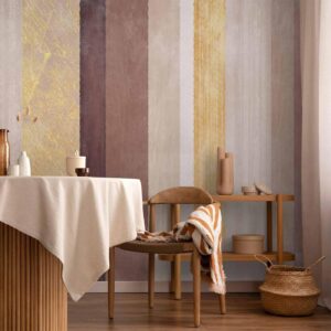 Fotobehang - Striped pattern - abstract background in stripes of different colours with gold pattern