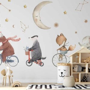 Fotobehang - Subtle Animals Among the Stars (Watercolour)