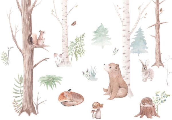 Fotobehang - Subtle Illustration With Forest Animals