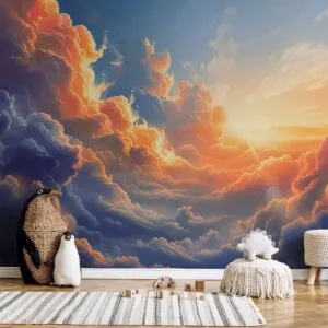 Fotobehang - Sunset Over a Cloudy Sea: A Wonderful Symphony of Colors