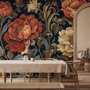 Fotobehang - Tapestry Large Flowers Retro Floral Motif in Kilim Style