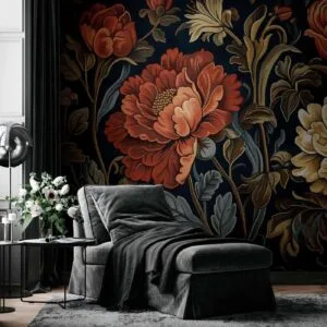 Fotobehang - Tapestry Large Flowers Retro Floral Motif in Kilim Style